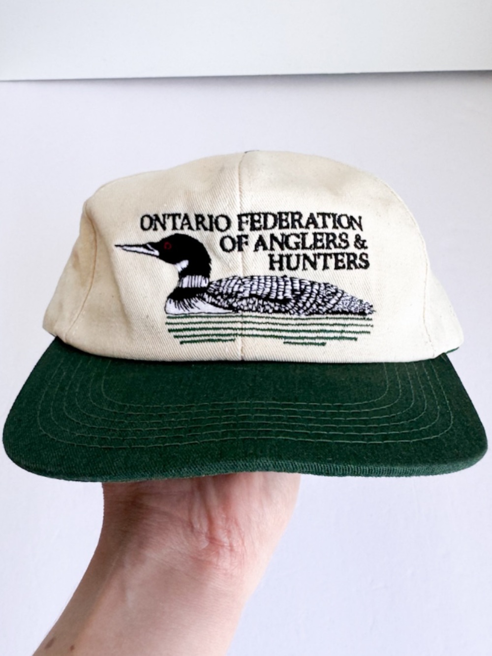 Vtg Ontario Federation Anglers Hunters Hat Loon Snapback #1 Apparel Canada Made